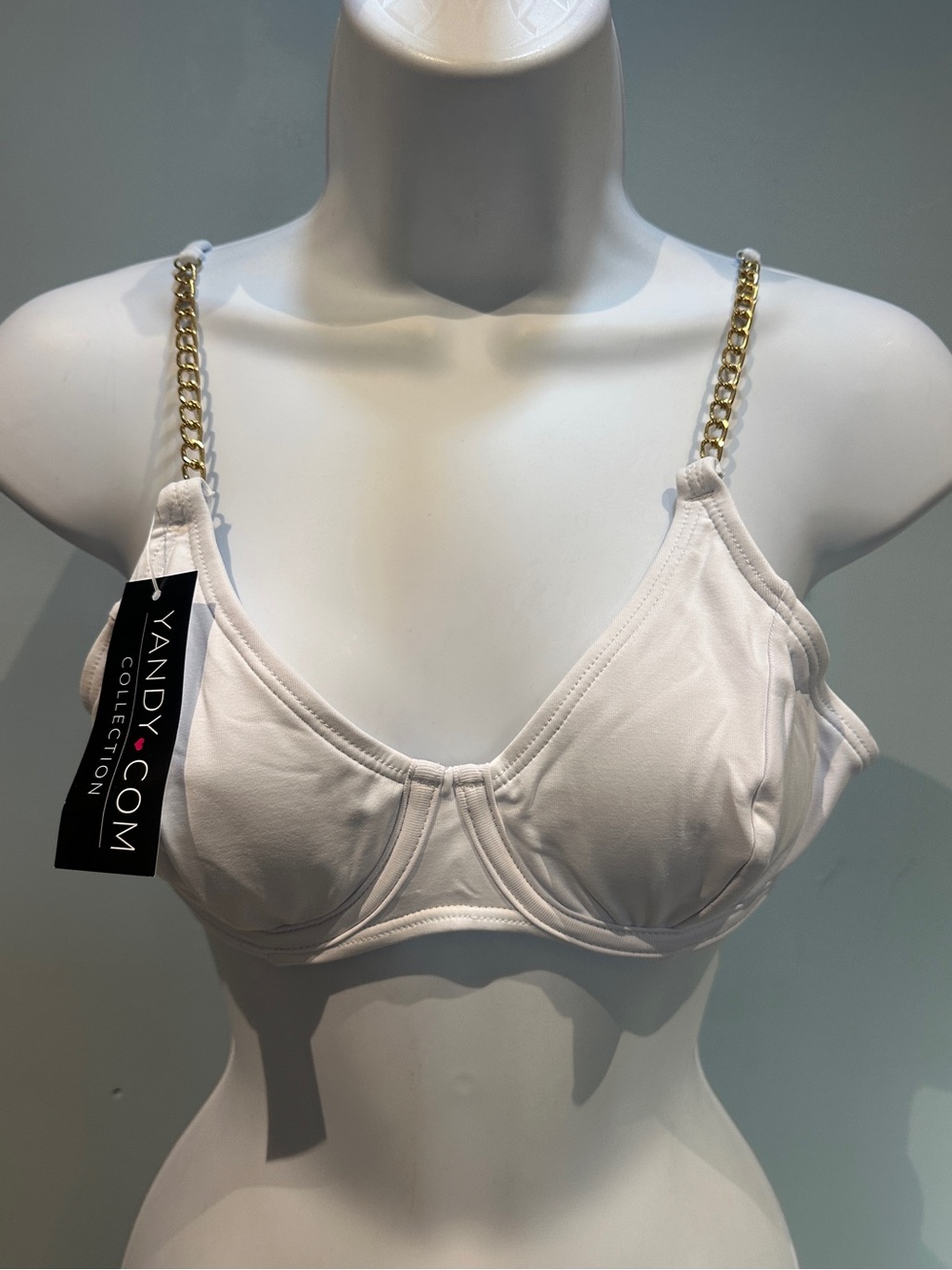 Yandy White Bikini Top Golden Chain Large New with Tags